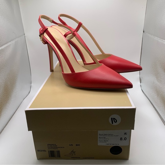 NWB Michael Kors Women's Veronica Sling Pumps size 8M Red leather slingback 2357 - Picture 3 of 13
